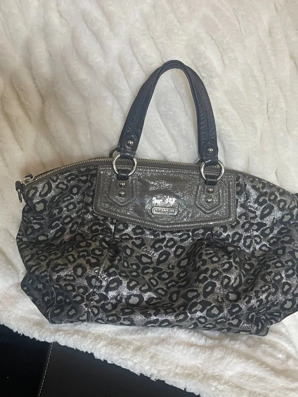 Coach Metallic Silver/Black Ocelot Leopard